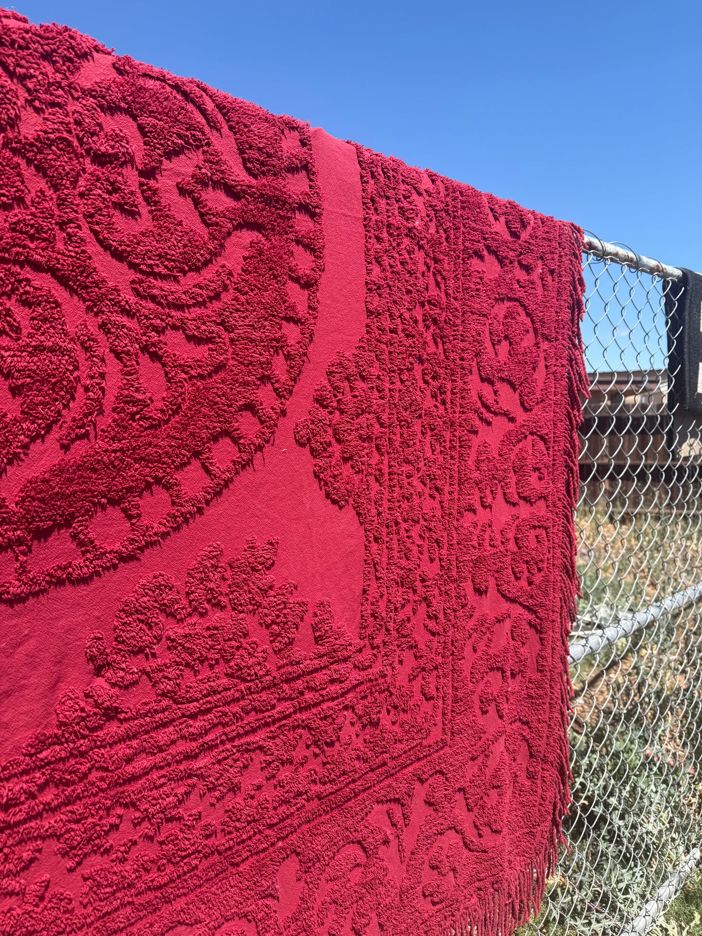 Maroon Chenille Fringed Bedspread