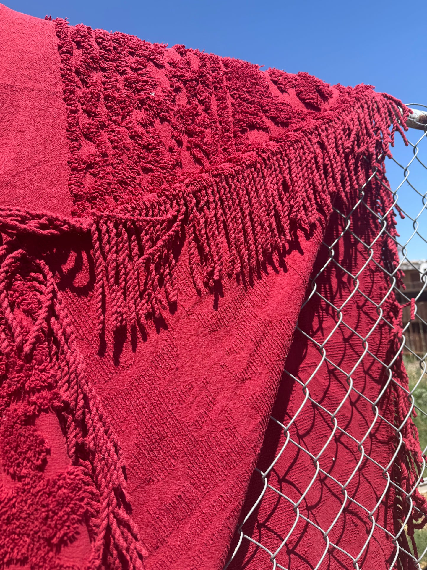 Maroon Chenille Fringed Bedspread